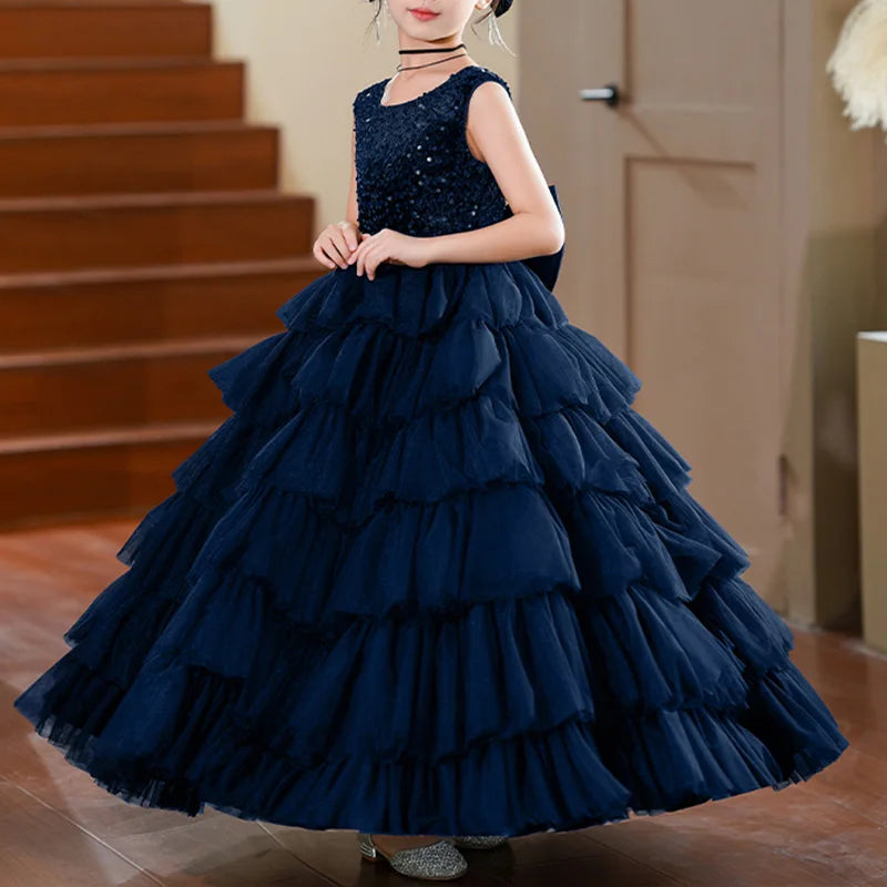 Elegant Girls Dresses Formal Princess Gowns Children Sparkly Sequins Evening Long Dresses For Birthday Party Performance