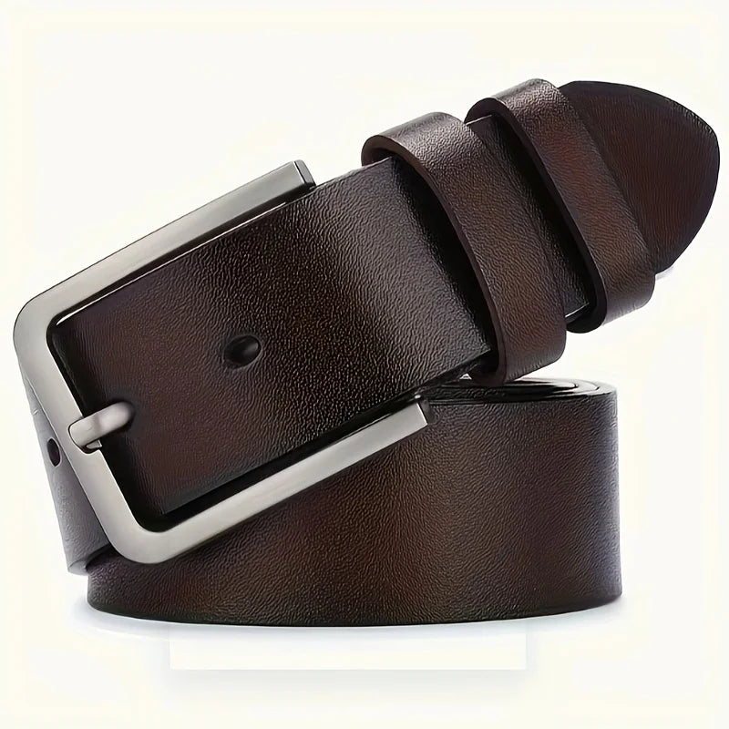 Vintage Square Alloy Buckle Men's Synthetic Leather Belt with Black, Casual & Business Style, Durable Accessory Vintage Belts