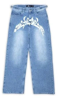 Baggy Jeans Harajuku Hip Hop Straight Wide Leg Pants Oversized Print Y2k Men’s Jeans