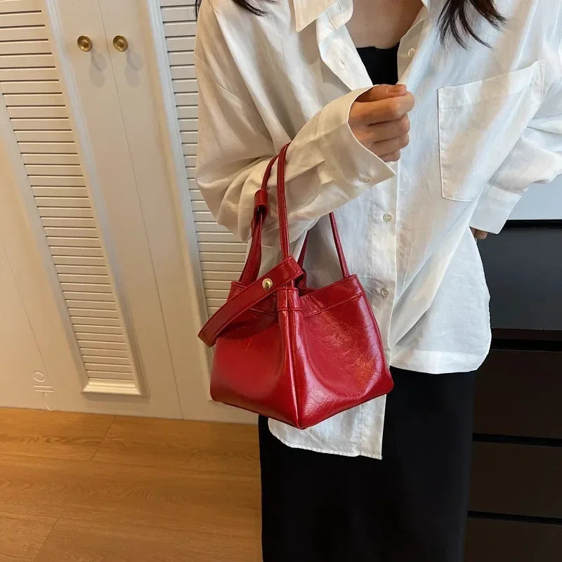 Design Sense Red Women Fashion Texture Shoulder Bag Popular