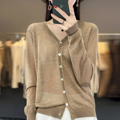 Summer Sunscreen Ice Silk Cardigan Women's V-Neck Long Sleeve Loose Knitted