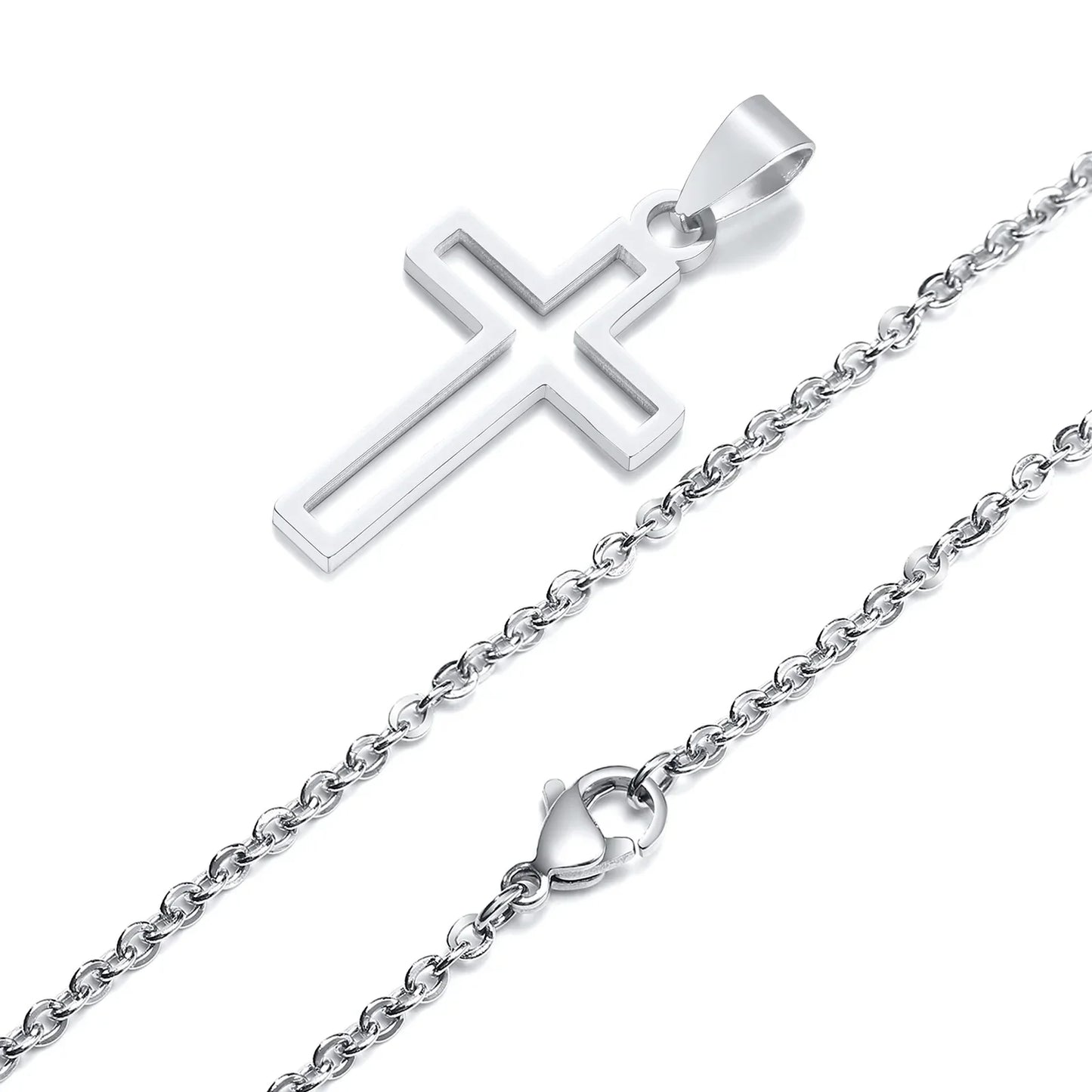 Casual Hollow Cross Necklaces for Men Boys,Waterproof Stainless Steel Cross Pendant Necklace,Religious Faith Prayer Jewelry Gift
