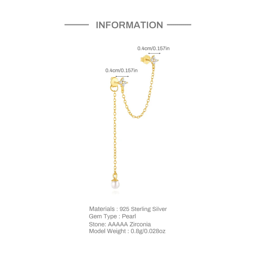 CANNER 1PC 925 Sterling Silver Horse Eye Chain Tassel Zircon Drop Earrings For Women Ins Minimalism Geometric Earrings Gift