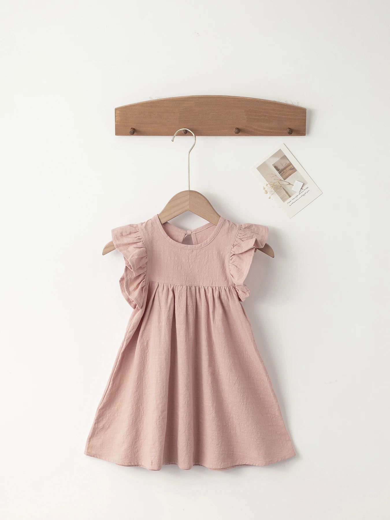 Baby Girls' Flying Sleeve Dress Tie-back Overall Dress Cotton Kids Casual Clothes