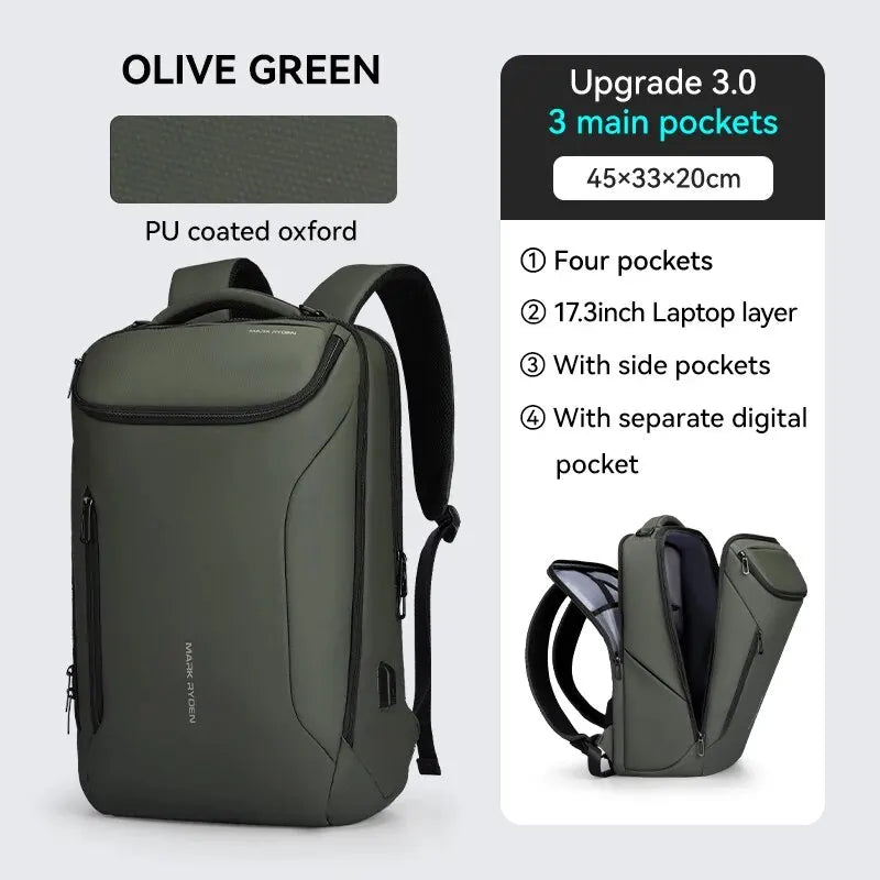 MARK RYDEN Business Backpack for Men Waterproof and Travel Laptop Backpack with USB Charging, Fits 17 Inch Laptop and Tech Gear
