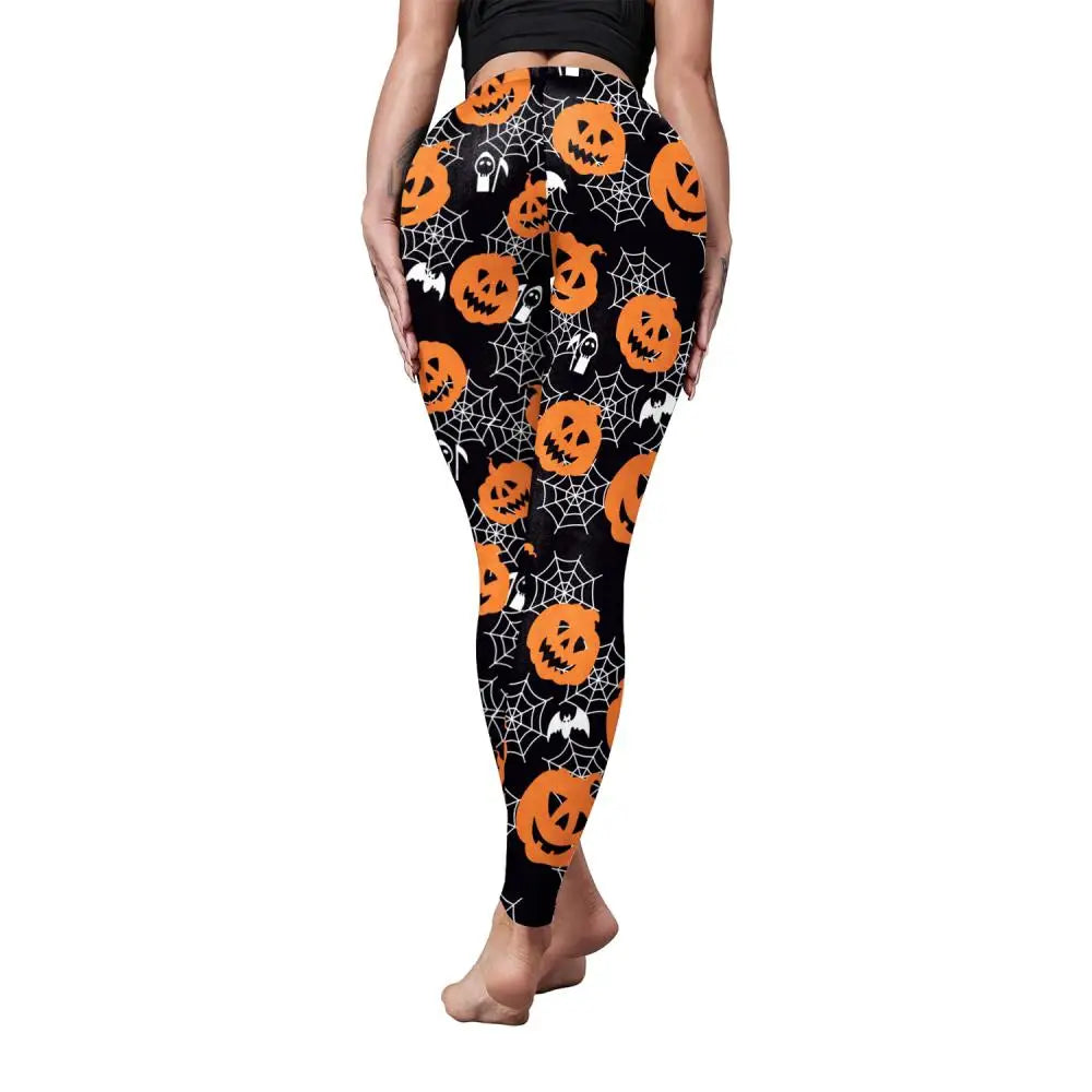 Halloween Pumpkin Skull 3D Print Pattern Stripe Workout Pants Leggings