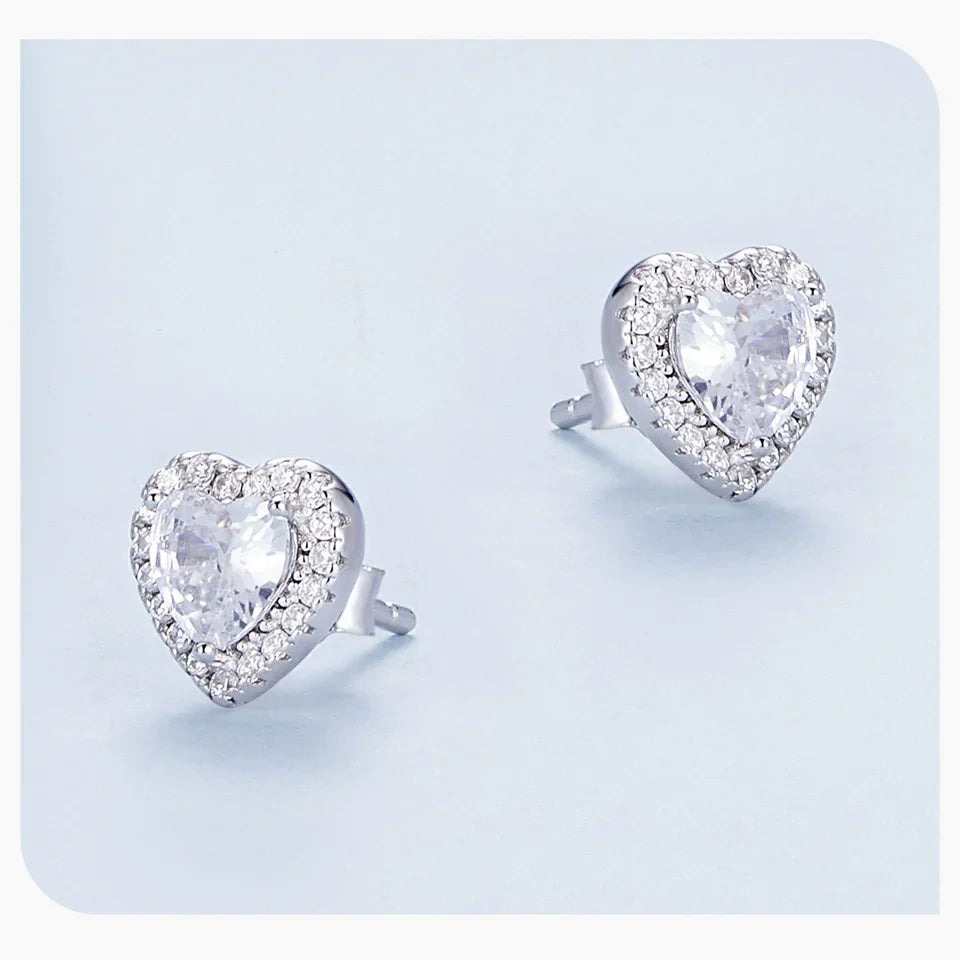 BAMOER Gold Plated Halo CZ Stud Earrings 925 Sterling Silver Hypoallergenic Classic Elegant Heart Earrings Jewellry BSE894