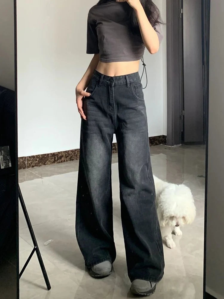 Vintage Streetwear Y2K Jeans Women Loose High Waist Harajuku Denim Pants