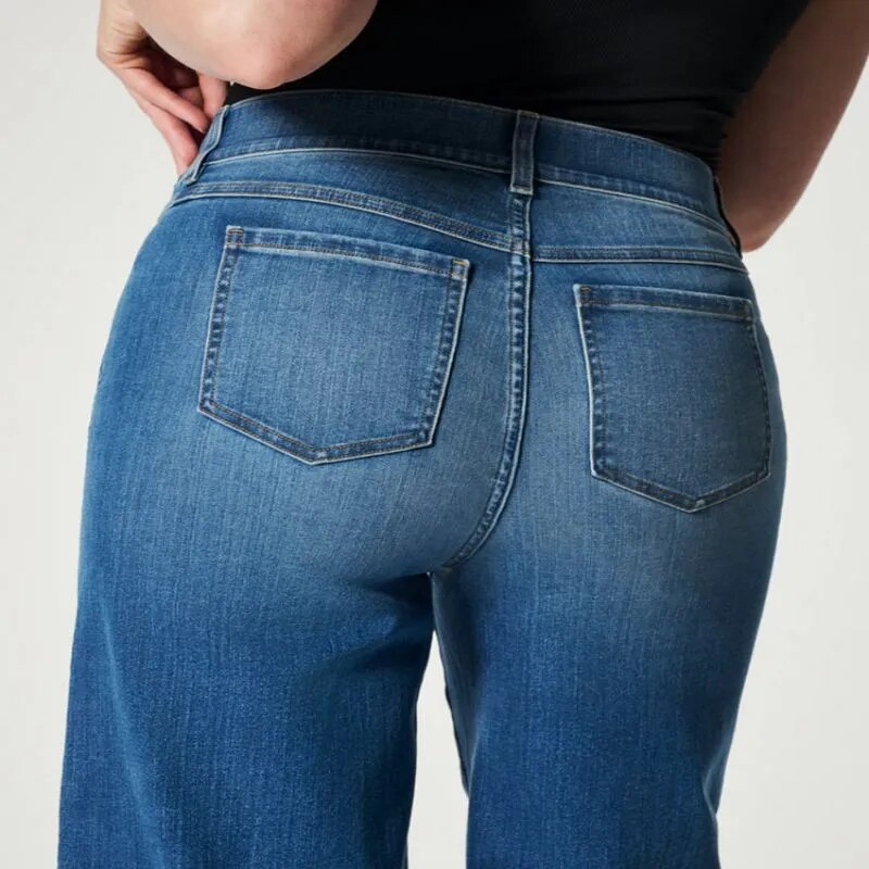 Seamed Front Wide Leg Jeans Straight Leg Women's Jeans