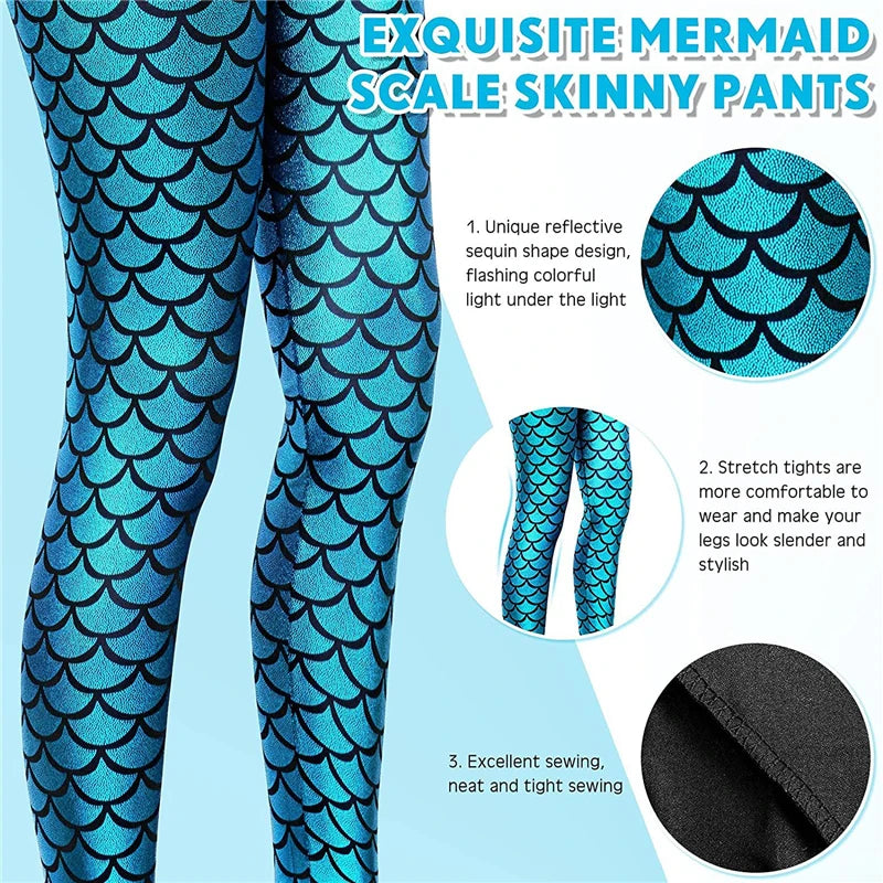 Fashion Shining Mermaid Fish Scale Leggings Women Silky Sparkling Simulated Leather