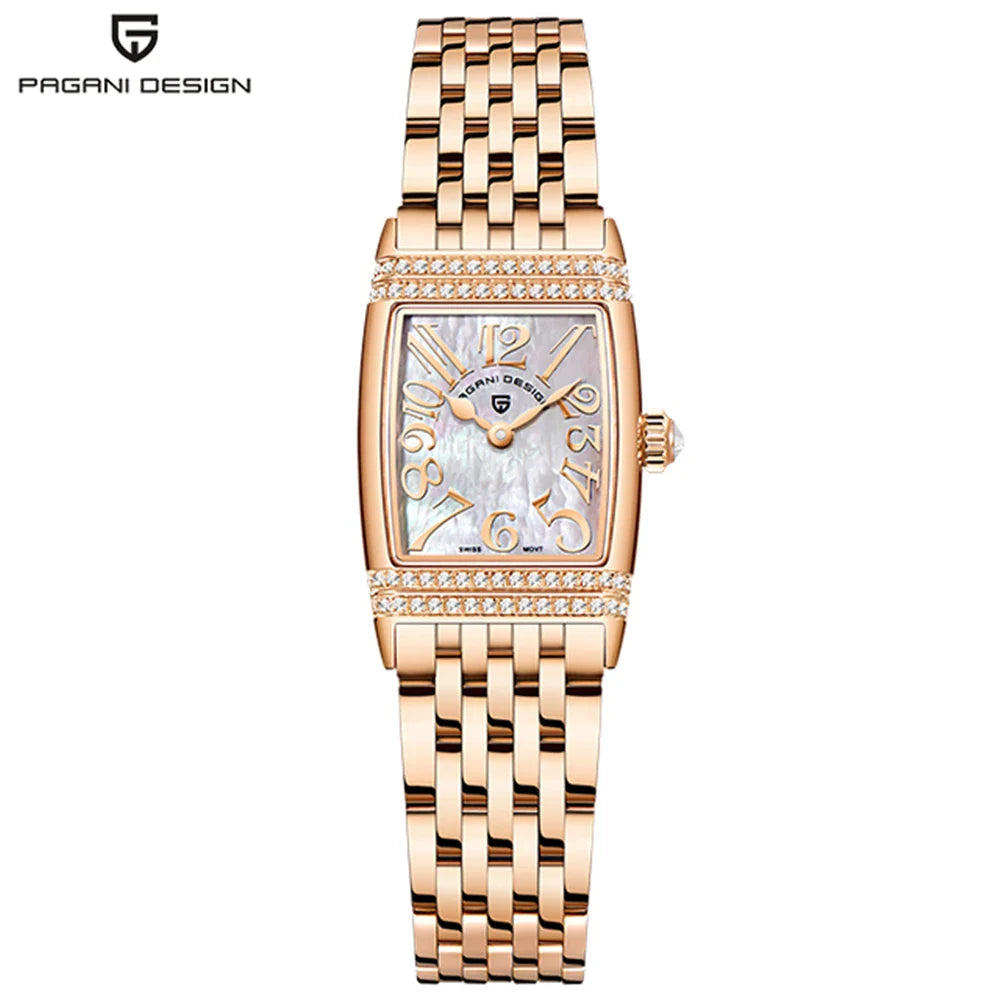 Pagani Design New 22mm Square Women's Quartz Watch Stainless Steel Sapphire Glass 50m Waterproof Women's Quartz Watch