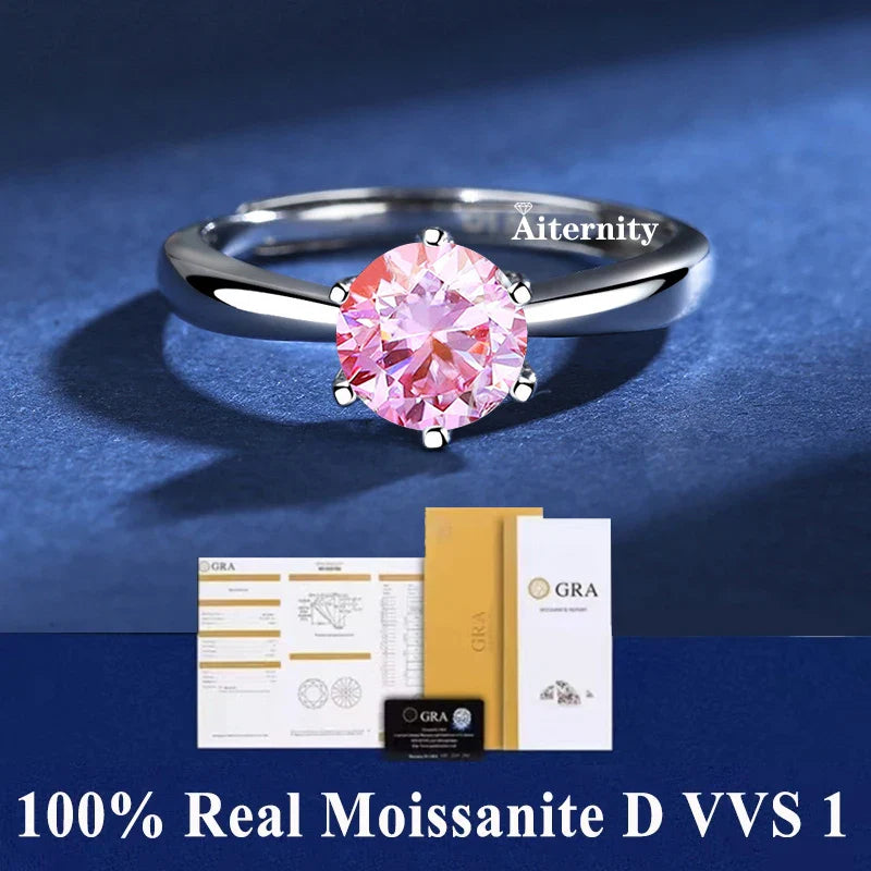NEW 100% Real Moissanite Ring D VVS1 Pass Diamond Test Pen Adjustable Size S925 Sliver GRA Certificate Wedding Rings for Women