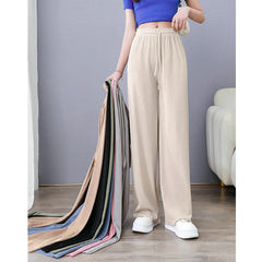 Ice Silk Wide-Leg Pants Women Cool Sweatpants Summer Thin Pleat Loose Straight Pants