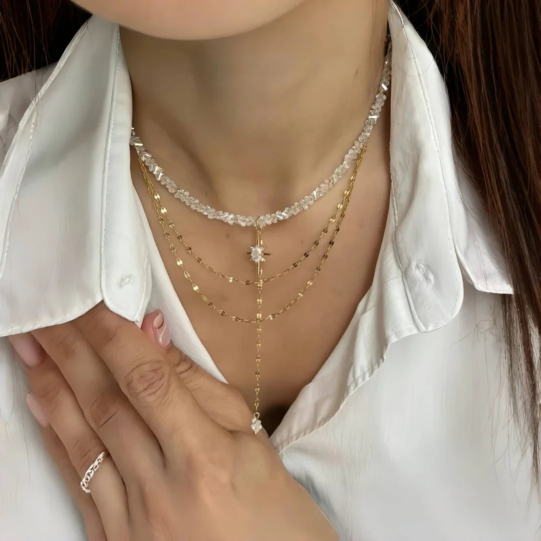 New Irregular Choker Vintage Tassels Zircon Heart Pendant Necklace For Women Female Geometric Baroque Transparent Crystal Chain