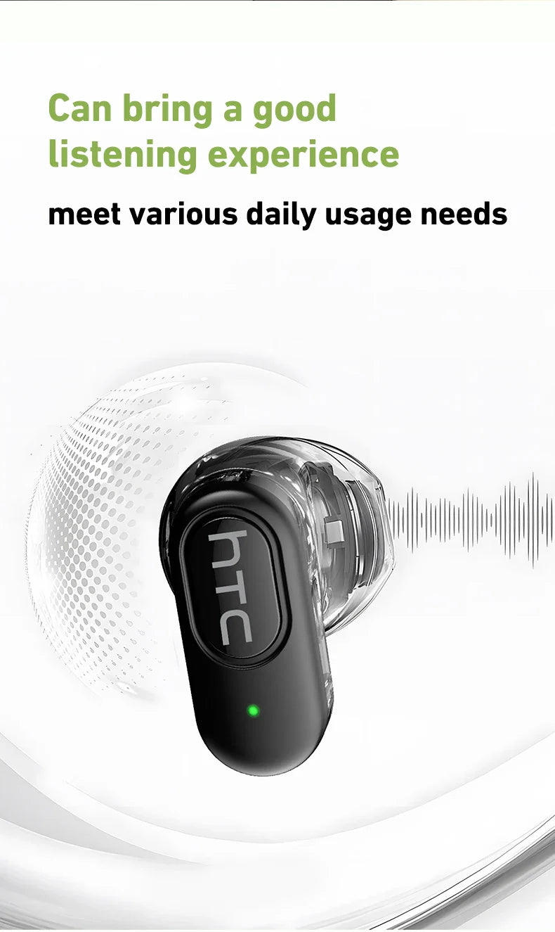HTC NE51 Bluetooth Earphones TWS Sport Wireless Headphones Long Life with Mic In-Ear Earbuds AI Translator Earbuds