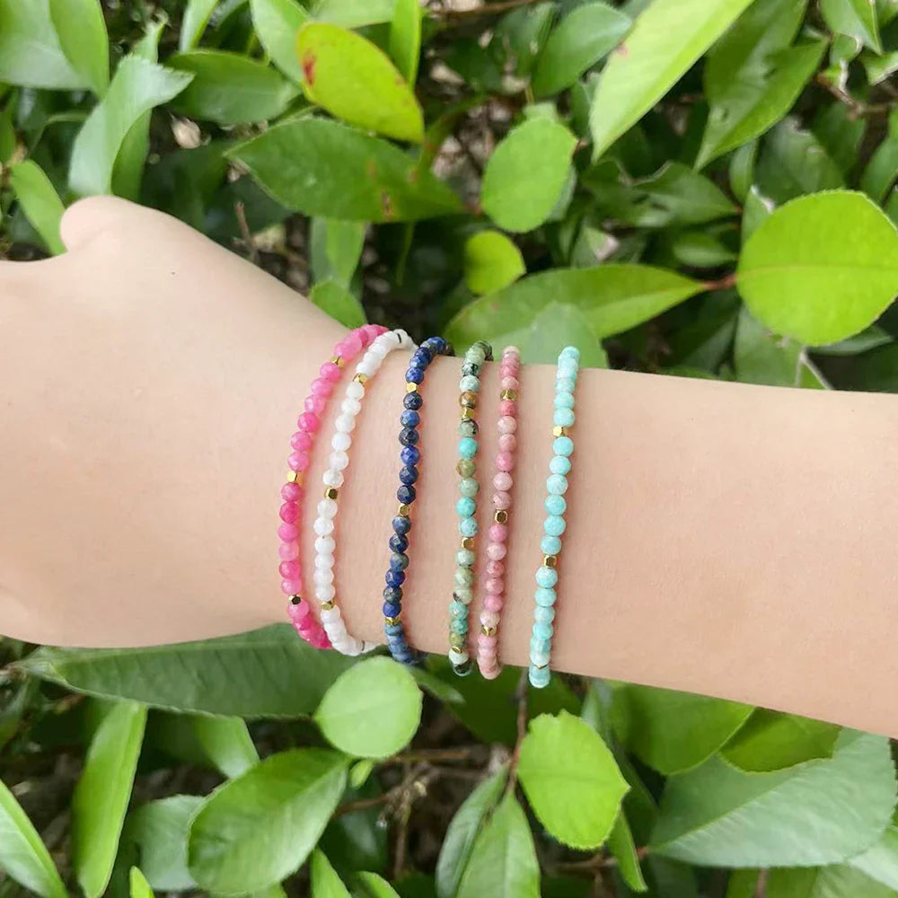 3mm Faceted African Turquoise Nature Stone Beaded Bracelet For Women With 18k gold plated Stainless Steel Square Beads Jewelry