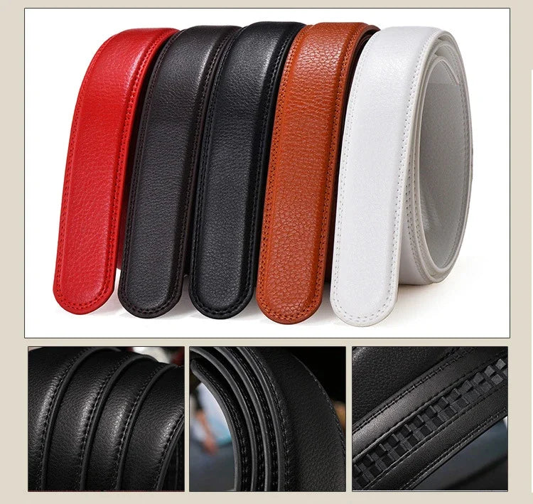 Men Women 2.4 2.8 3.0 3.5 cm Wide Belt No Buckle for Automatic Buckle High Quality PU Leather Belts Body Straps without Buckle