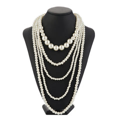 Vintage Imitation Pearl Choker Necklace Art Deco Flapper Accessories for Women White