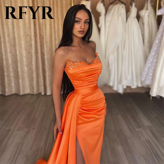 Mermaid Orange Evening Dresses for Women Stain Charming Prom Dress