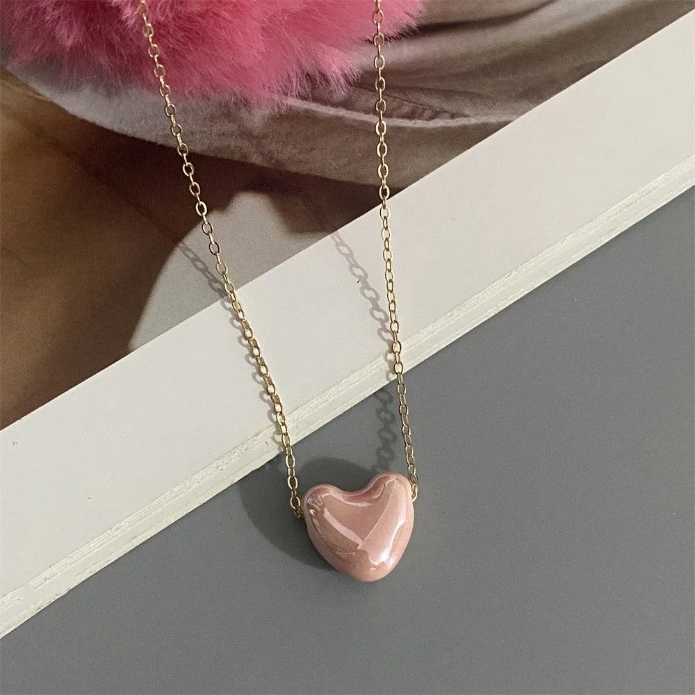 1 PC Fashion Love Heart Choker Necklace Various Color Gift Necklace Golden Color Link Chain Neck Jewelry