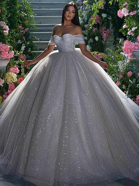 White Bridesmaid Dresses: Wedding Dress Ball Gowns Glitter Tulle Sweetheart Bride