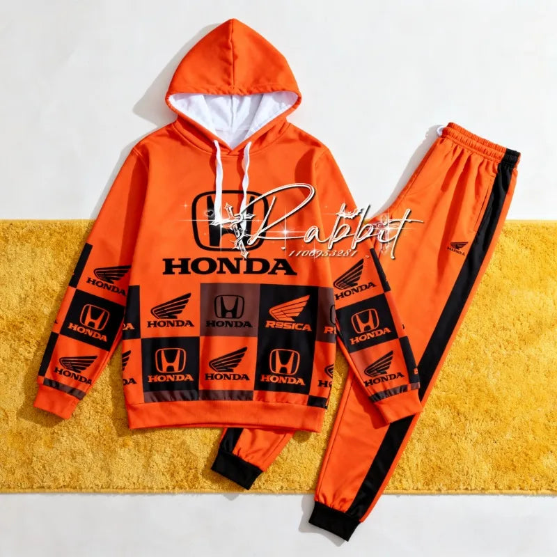 Honda Racing Track Rider Fashion Cycling Motorcycle Set Retro Hoodie Casual Sports Pants Two Piece Off Road Set Downhill Bike