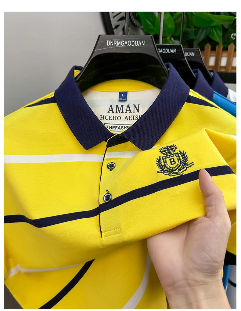 Fashion striped short sleeve men polo shirt summer trend brand letter embroidery design business casual breathable Paul T-shirt