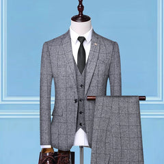 British Style Men Plaid Vest Blazer Pants 3 Pieces Set / Male Fashion