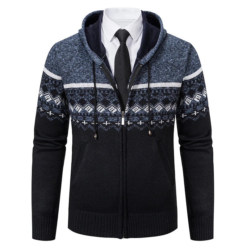 Mens Cardigan Korean Knit Coats with Hooded Vintage Sweater Men Woolen