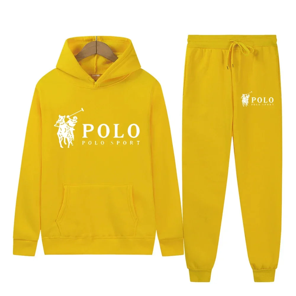Winter and autumn fleece thickened hooded pullover sweater jacket for men, casual sports outfit, two-piece set for men
