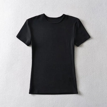 Casual Summer Woman Skinny Fit T-shirt Tight Short-Sleeve O-neck Tee Basic Solid Crop Tops T Shirt