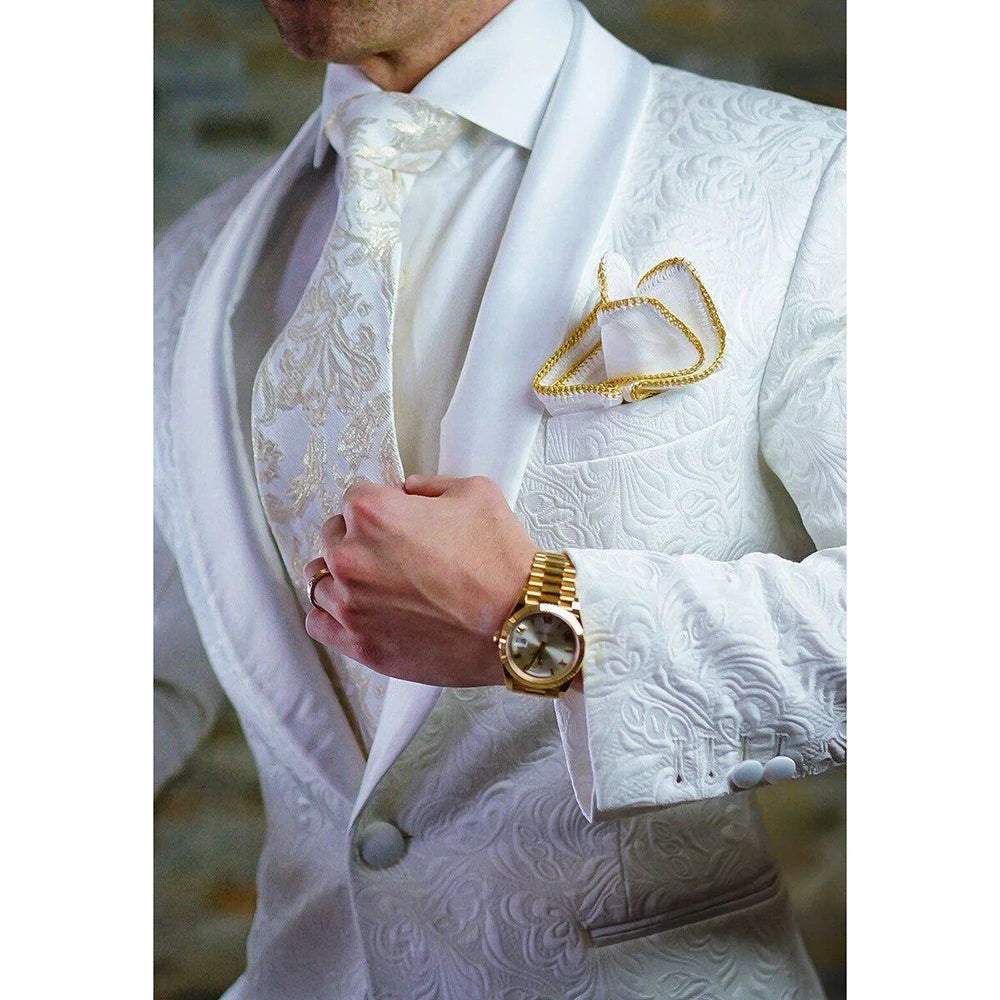 Tuxedo for Mens: Men's suit Two-piece (Jacket+Pants) White Jacquard