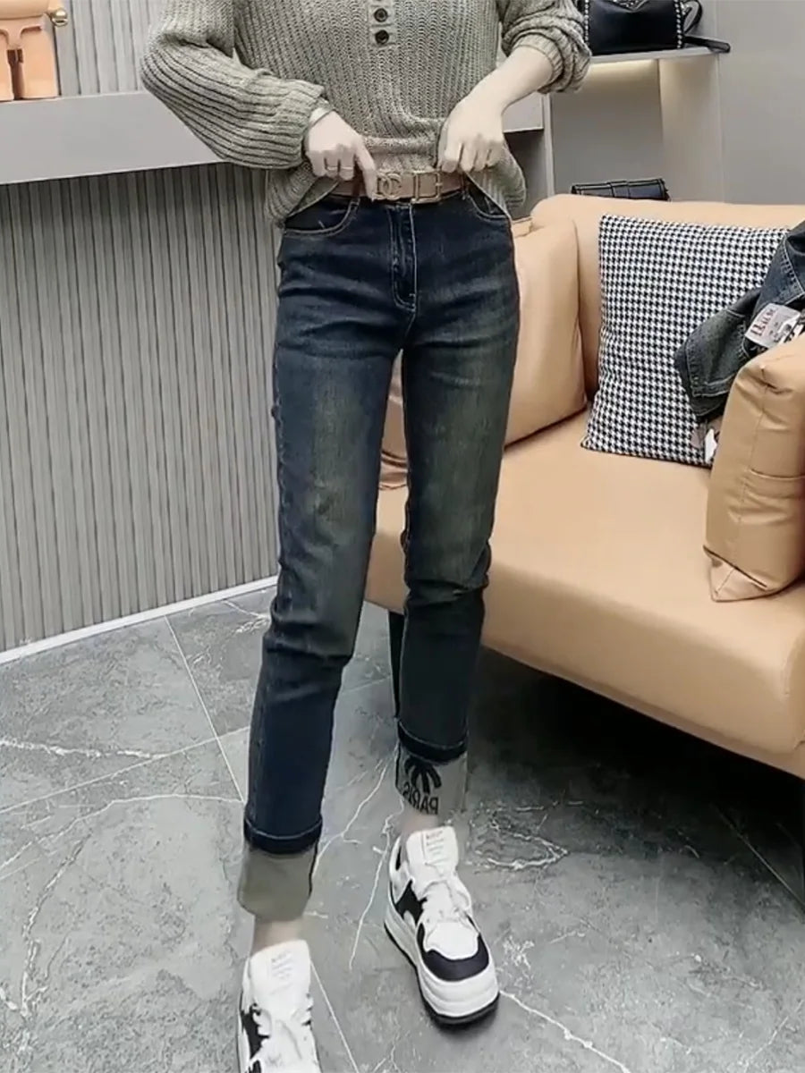 Y2k Jeans With Fleece Thickened Stretch Smoke Pipe Women Jeans