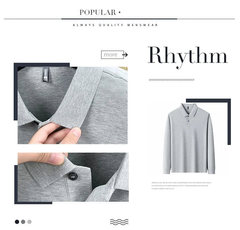 100% pure cotton high-end brand men's long sleeved polo shirt autumn fashion hot selling wheat embroidery golf business T-shirt