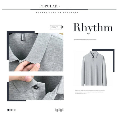 100% pure cotton high-end brand men's long sleeved polo shirt autumn fashion hot selling wheat embroidery golf business T-shirt