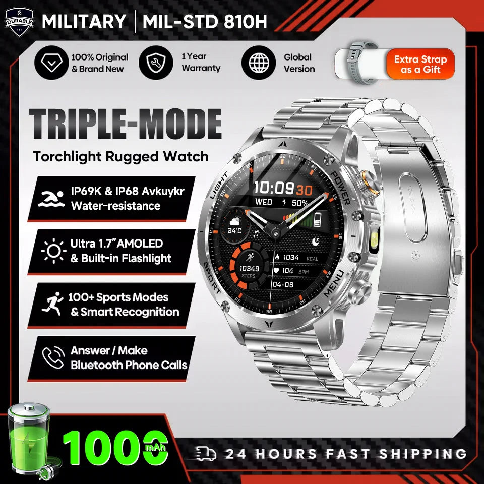 New Men Military Outdoor 1000mAh Battery Smart Watch GPS NFC Watches 3ATM Waterproof Swim 1.7-inch HD Bluetooth Call Smartwatch