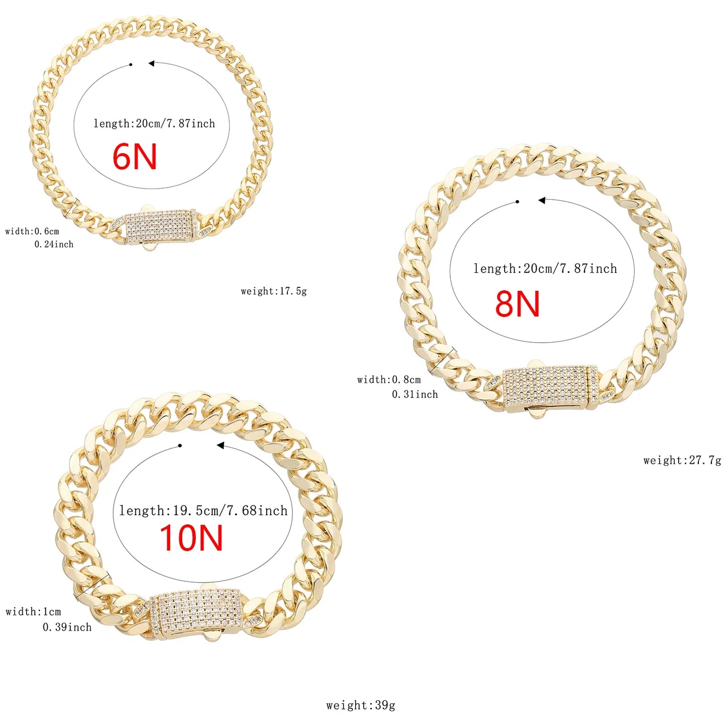 14K Monaco new chain for men and women, brass, cubic zirconia, fashionable Monaco bracelet for men and women
