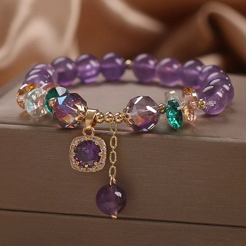 Natural Purple Crystal Bead Bracelet Niche Design Natural Stone Healing Bracelet as a Beautiful Symbolic Gift for Family Friends