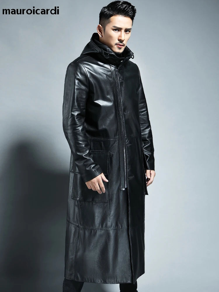 Long Black Loose Waterproof Windproof Soft Pu Leather Trench Coats