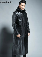 Long Black Loose Waterproof Windproof Soft Pu Leather Trench Coats
