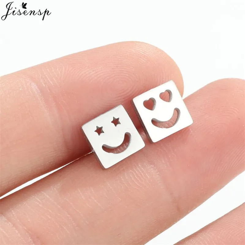 Mini Stainless Steel Earings Fashion Jewelry Cute Heart Music Leaf Bunny Sun Stud Earrings for Women Lion Ear Studs Pendientes