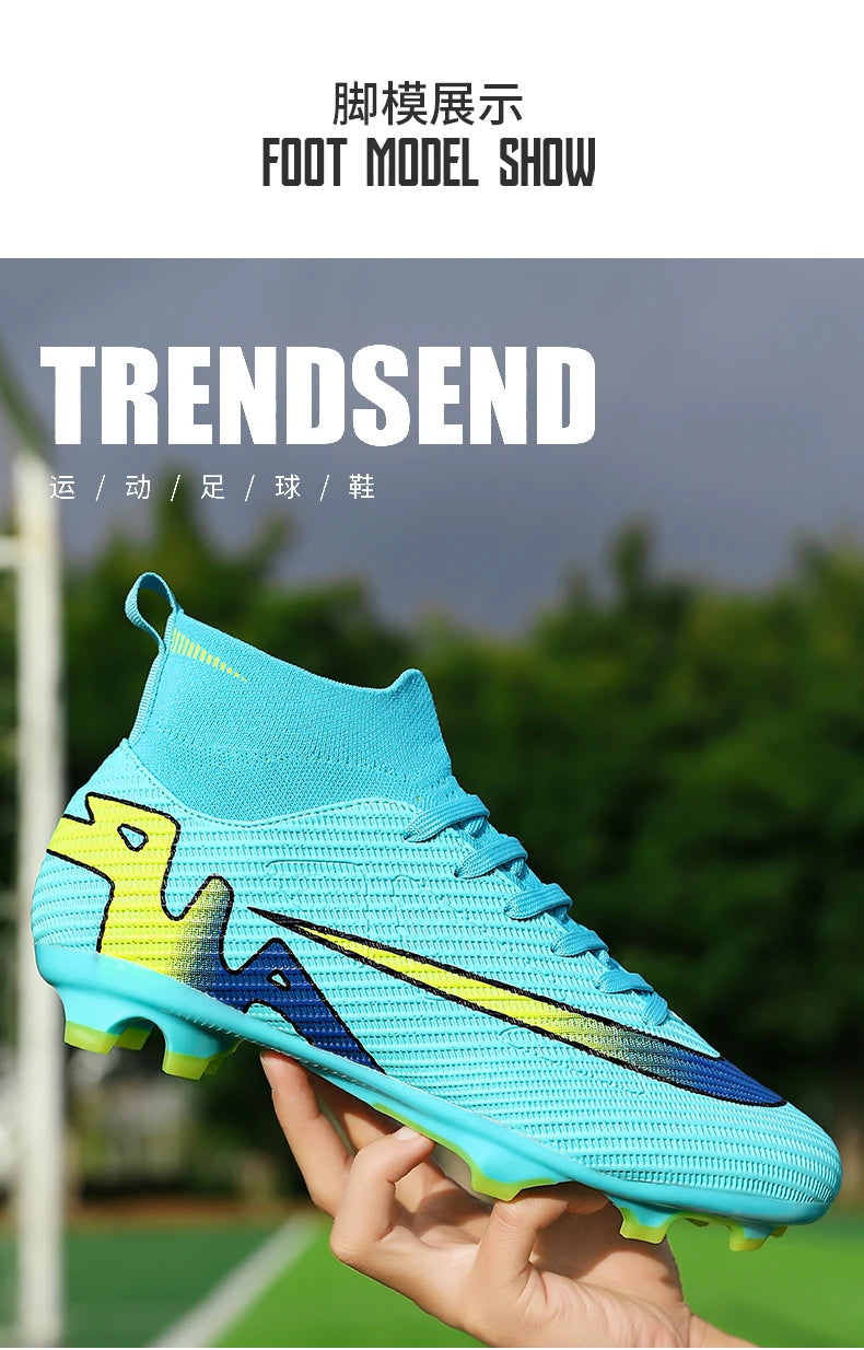 Professional Men High Ankle Football Boots Soccer Cleats TF/FG Training