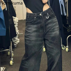 Autumn Winter Wide Leg Pants High Waisted Loose Jeans