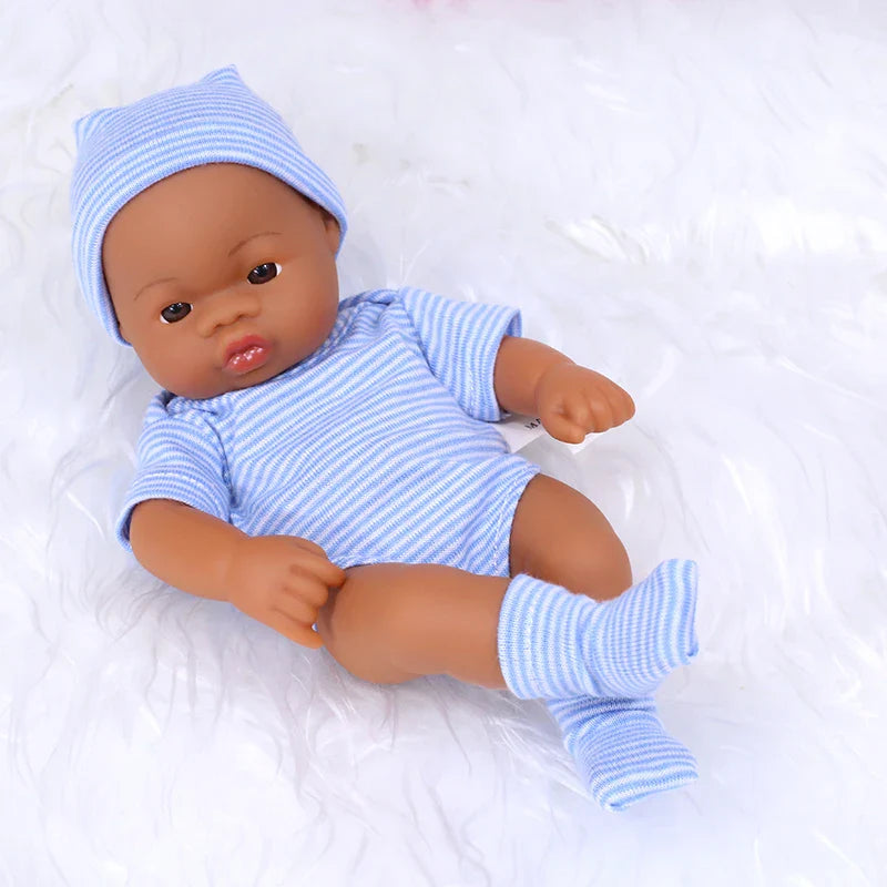 20cm 7inch Mini Reborn Dolls Vinyl Brown Skin Full Body Baby Doll Lifelike Soft Reborn Toddler Doll Baby Doll For Girls Toys