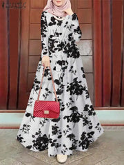 Vintage Muslim Long Dress Hijab Vestido Eid Mubarak Abaya Robe Women