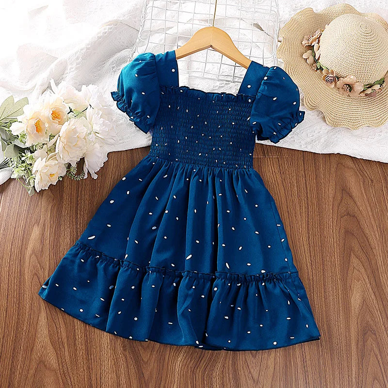 Dress Kids Girls Dark Green Cute Princess Dress 2-6 Years Short Sleeve Dress