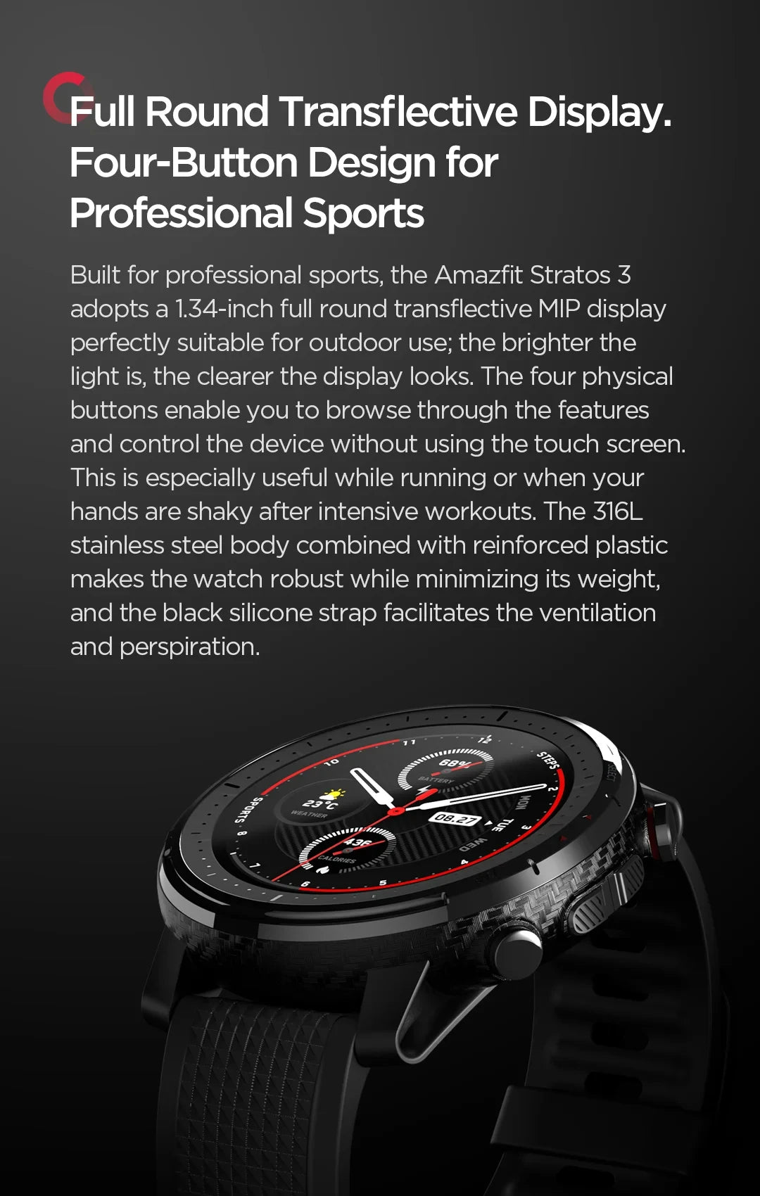Amazfit Stratos 3 Smartwatch For Men with GPS Bluetooth and 5ATM Waterproof Displays Demonstration Machine with box