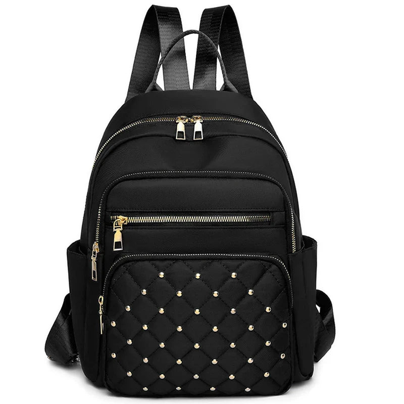Diamond check embroidered thread riveted backpack women's fashion travel bag casual all-match women's backpack