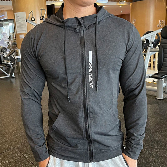 Men's Sports Hoodies Quick Dry Elastic Hooded Male Fitness Running Jackets Outdoor Gym