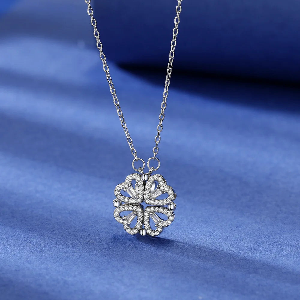 CARLIDANA Transform Luxury Four Leaf Clover Pendant Necklace  Stainless Steel Crystal Gold Color Heart Jewelry for Women Gift